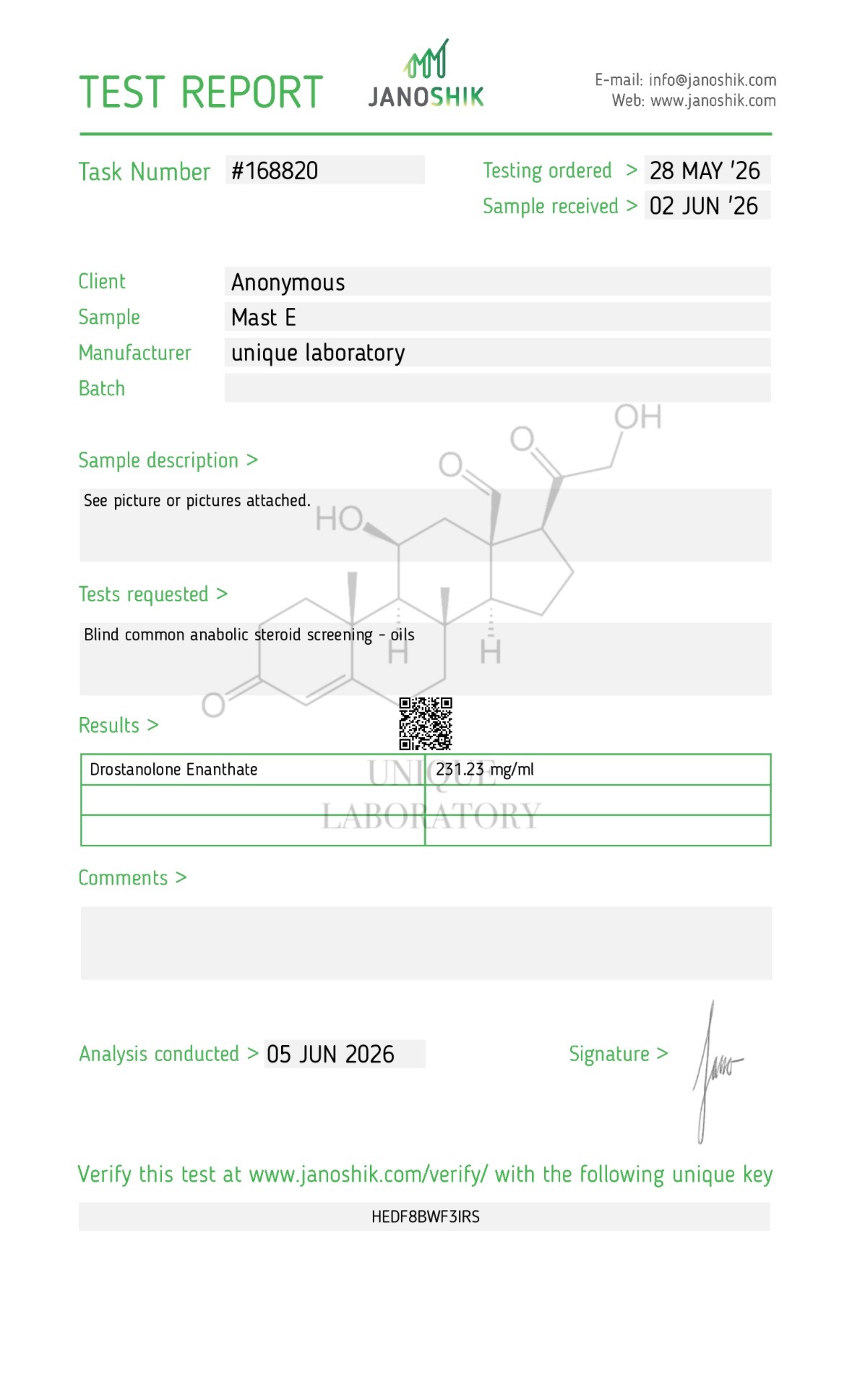 Drostanolone Enanthate — 231.23 mg/ml